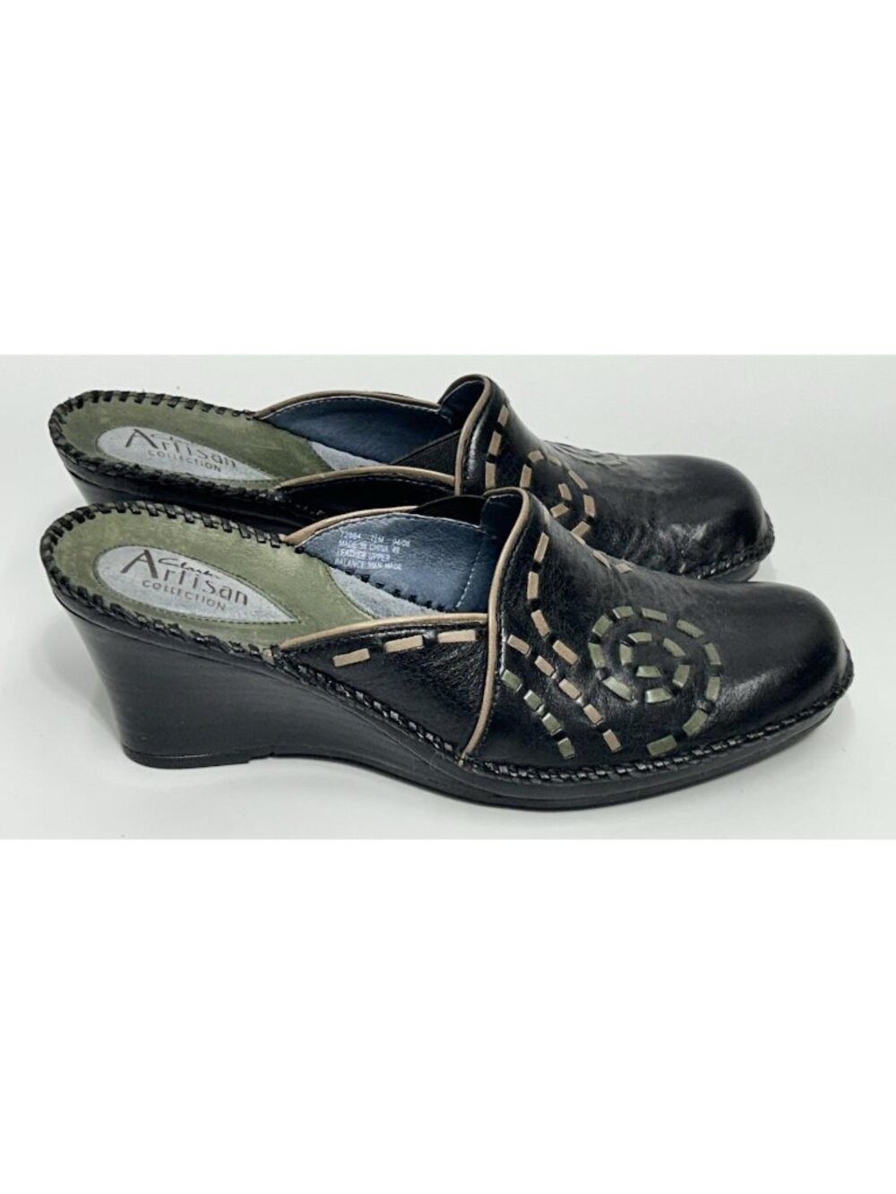 CLARKS Artisan Collection Leather Mules Womens 7.5M Black Y2K Contrast Stitch